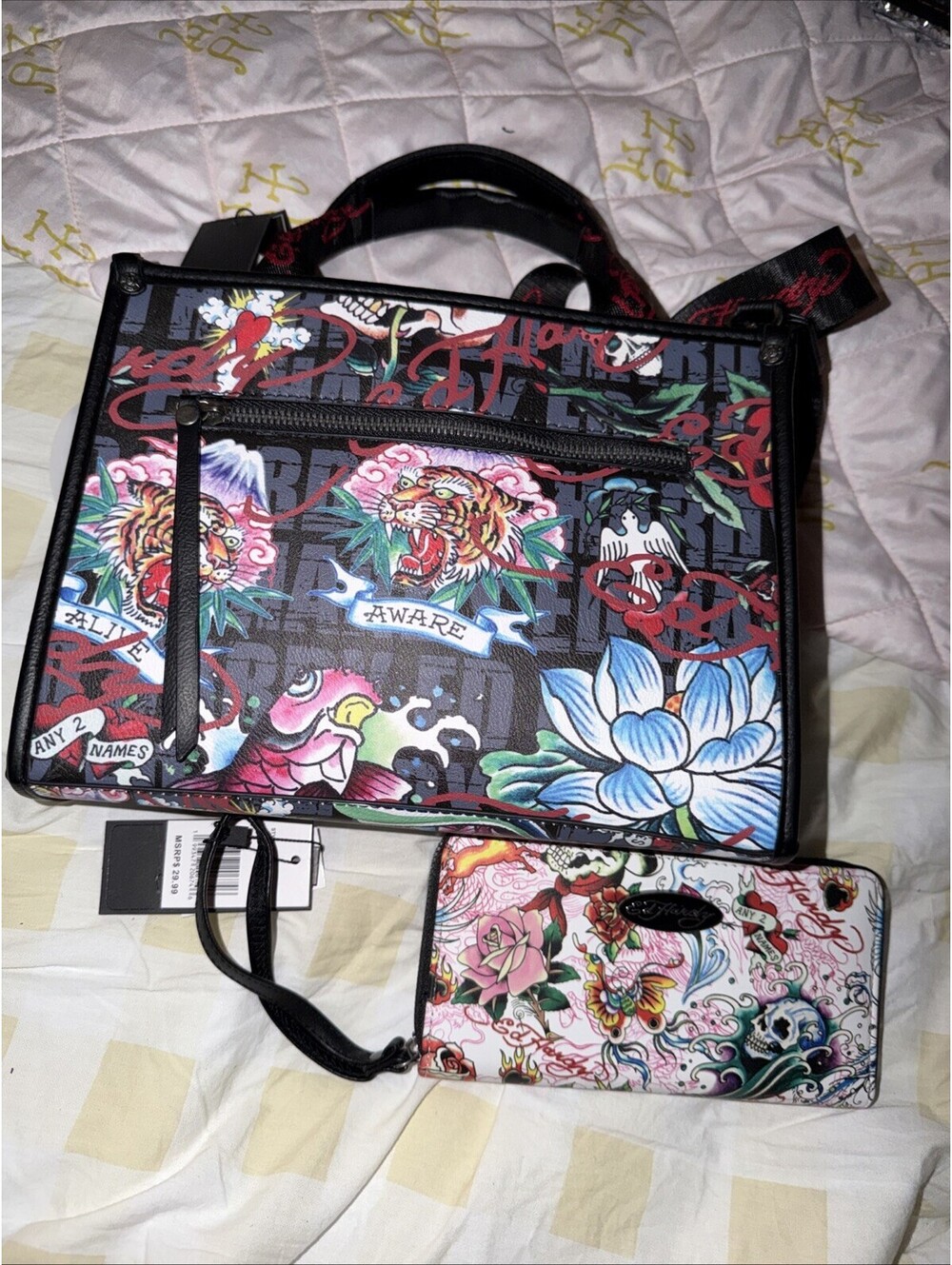 Original Ed Hardy Woman's Handbag "Love"  Tote Or Shoulder + Wallet NWT